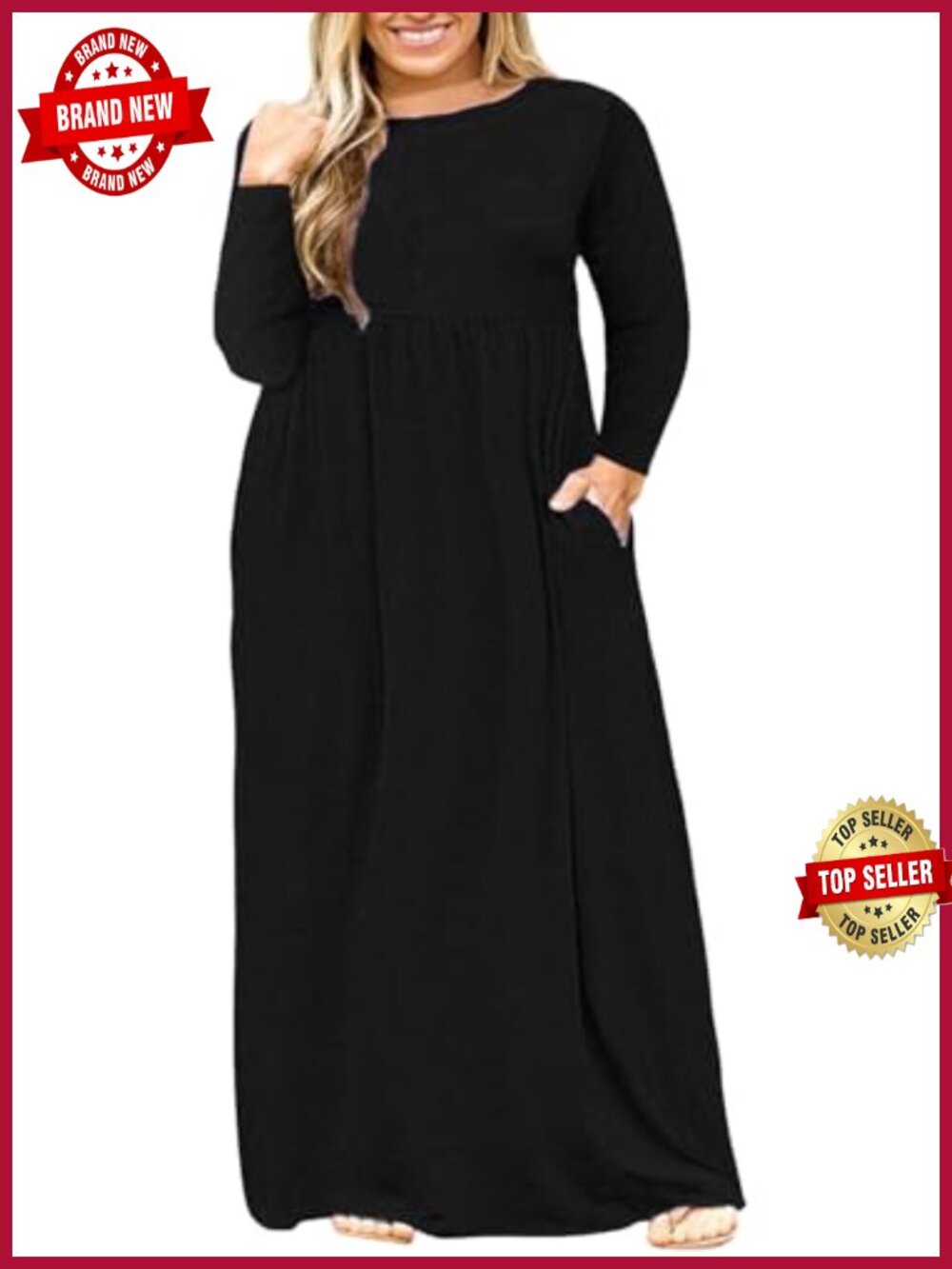 Plus Size Maxi Dress Long Sleeve Casual with Pockets